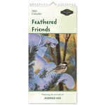 The 2025 Calendar Feathered Friends by MyHomeDecor.ca features a beautiful painting of a bird perched on a snowy branch against a colorful forest backdrop. Showcasing the stunning nature artworks of Andrew Kiss, this calendar captures the serene beauty of our avian companions.