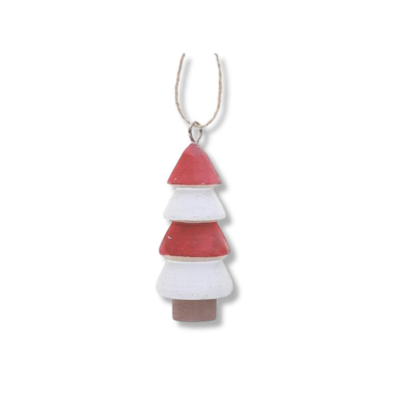 Wooden Fir Ornement - Red and White