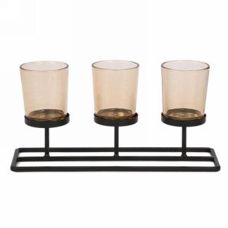 Triple Votive Holder With Glass - Black