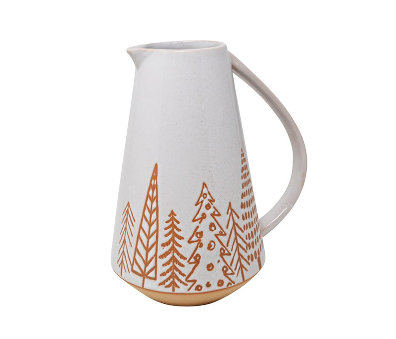 ceramic pitcher with engraved pine trees