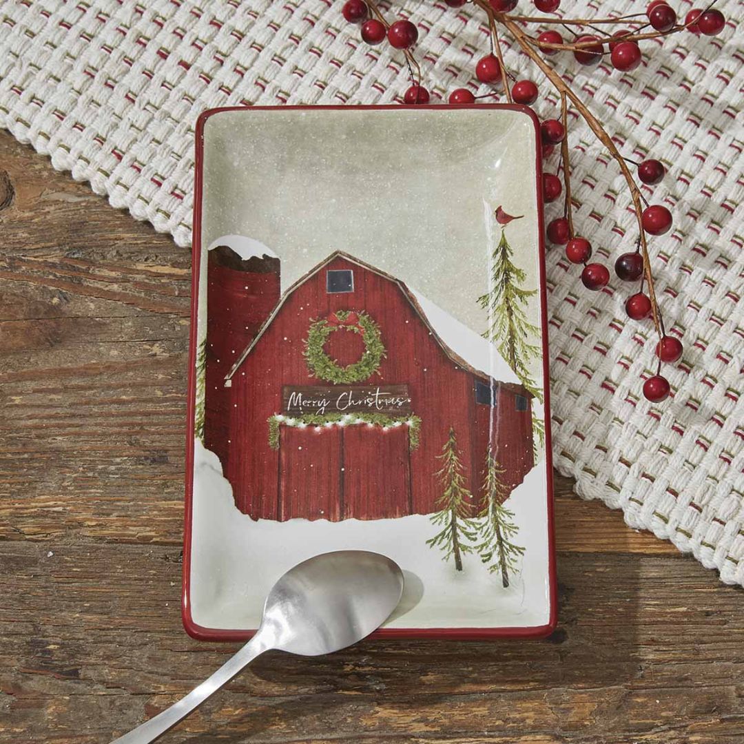 Vintage Hometown Spoon Rest Merry Chritmas - Red - Cream