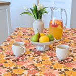 Floral ochre pink and red table cloth for kitchen and summer