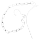 A **Small Metal Hanging Planter - White** by **MyHomeDecor.ca** with elongated oval links is connected to a metal hanger with a hook, resembling an elegant matte white hanging planter. The image is closely focused on the chain and part of the hanger, both of which appear suspended in the air.