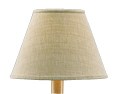 A simple beige lantern lamp with a conical shade is pictured against a plain white background. Made of textured fabric, the Casual Classic Shade - Wheat by MyHomeDecor.ca sits atop a straight wooden base that is partially visible. The dimensions create an understated elegance suitable for any room.