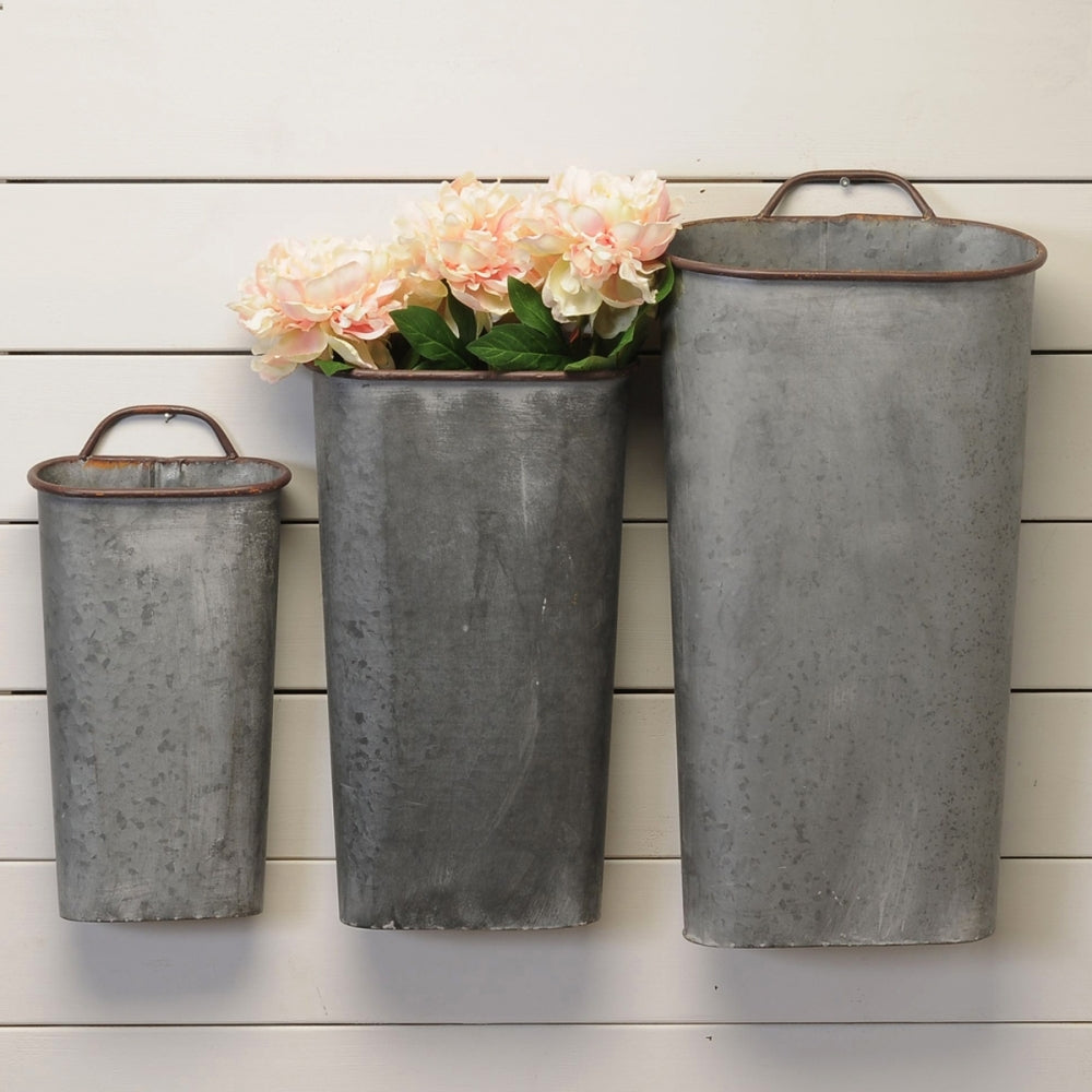 Large Galvanized Wall Vase - Grey