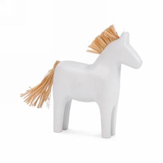 A minimalist Horse Figurine - White with a white body and light brown, straw-like material for its mane and tail. Perfect for farmhouse-style decor, this decorative horse from MyHomeDecor.ca stands on four legs with a simple, smooth design.