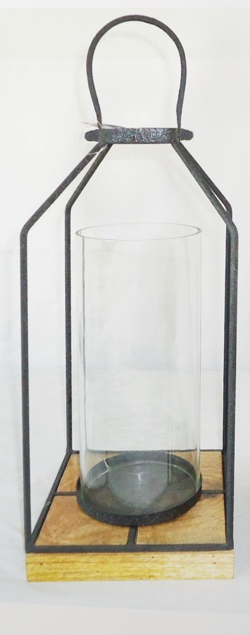 Medium Metal and Glass Lantern - Black